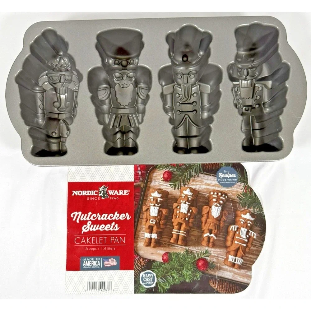 Nordic Ware Nutcracker Sweets Cakelet Pan Silver Cast Aluminum 92977